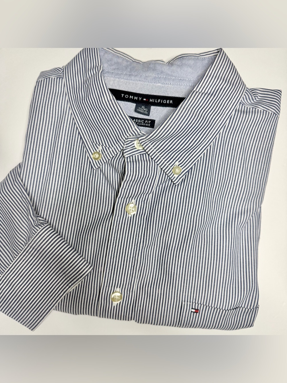 Tommy Hilfiger Navy and White Stripe Button-Down Shirt